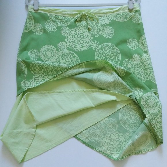 Royal Robbins Handkerchief Hem A-Line Cotton Skirt With Tie Waist Green Size S - Picture 3 of 10